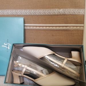 Champagne Strap Back Kitten Heels